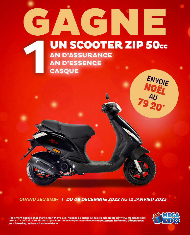 1 Scooter Zip 50cc

1 an d'assurance

1 an d'essence

1 casque